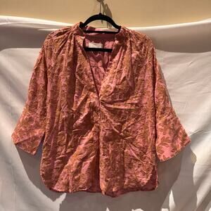 Anthropology by anthropology 100% cotton pink embroidered floral blouse